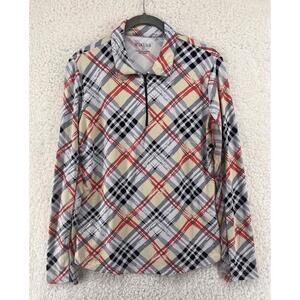 Icikuls Women’s Medium 1/4 Zip Plaid Pullover Textured Golf Tennis Pickleball